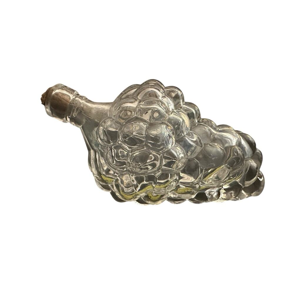 Vintage Grape Cluster Clear‎ Glass Bottle Decanter Made in France Cork Stopper
